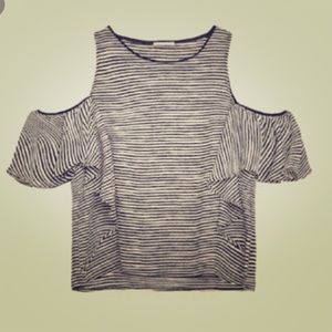 Zara cold open shoulder black & white chiffon top